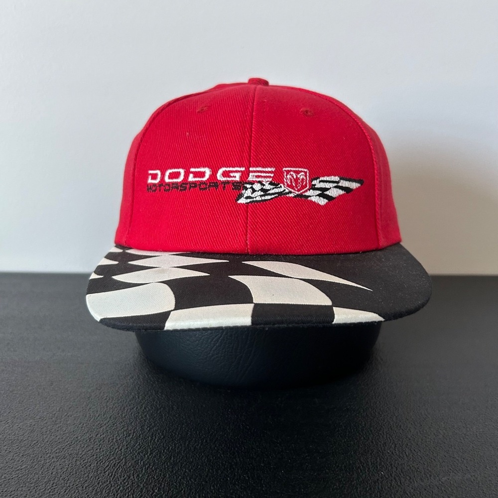 Vintage 90s Dodge Hat Cap Snap‎ Back Adjustable Red Motorsports Checkered Flag